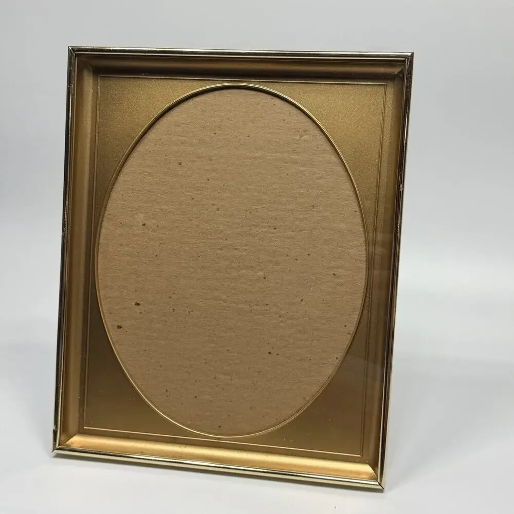 Vintage Brass Oval Shadow Box 8x10 Photo Picture Frame Gold Hollywood MCM 60s